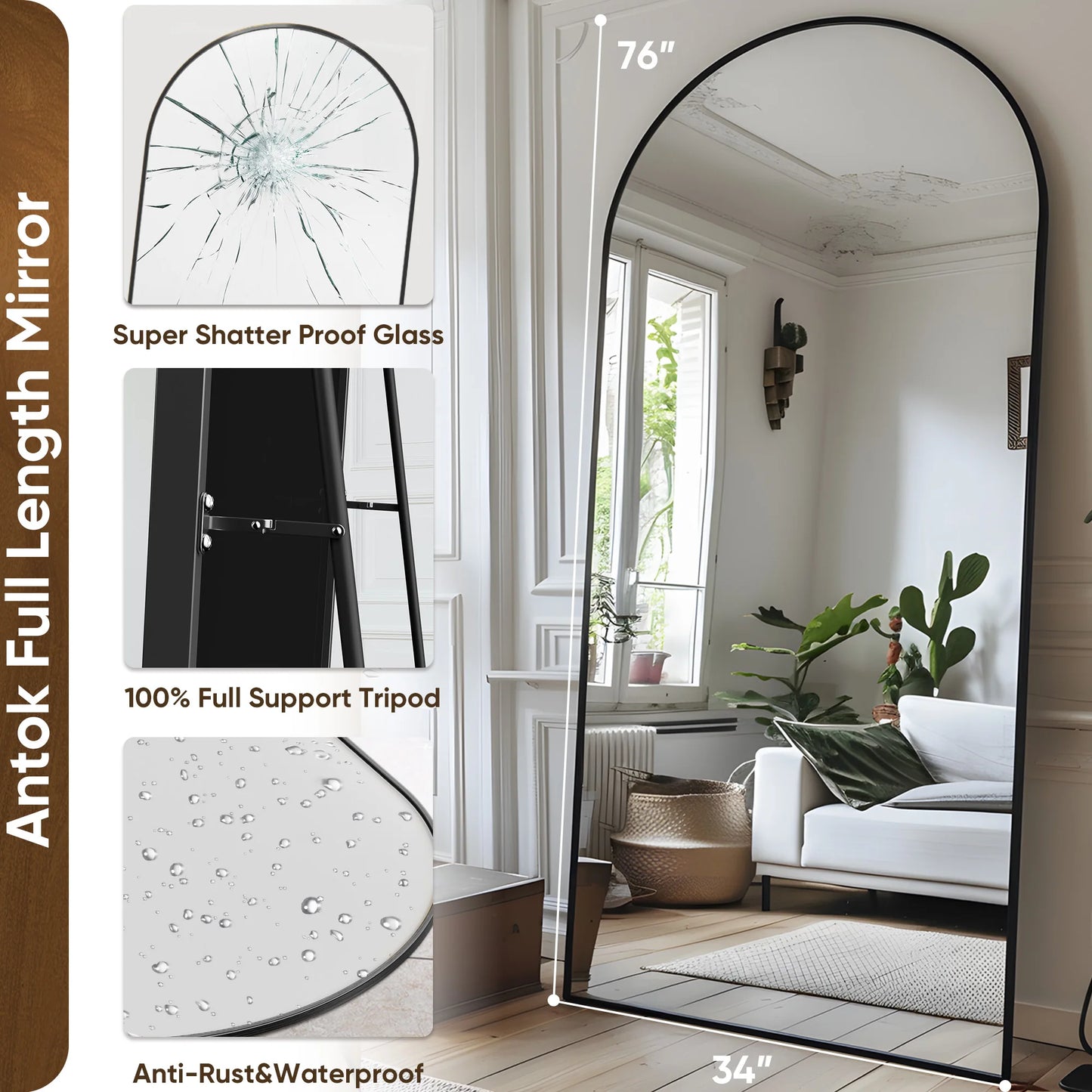 Archway Curved Full-Length Floor Mirror